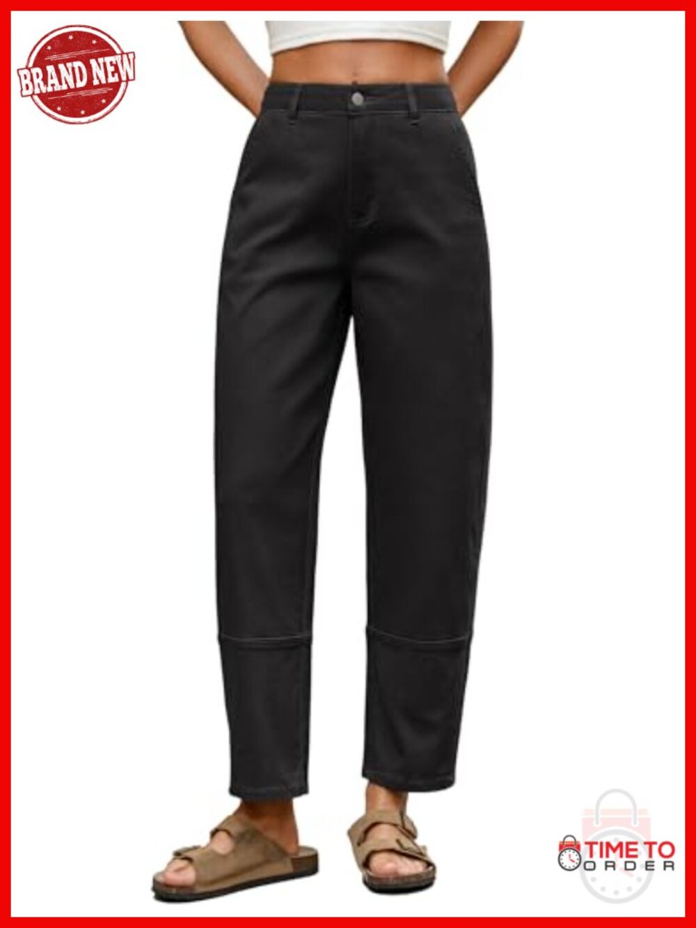 High Waisted Elastic Cropped Harem Pants with Pockets